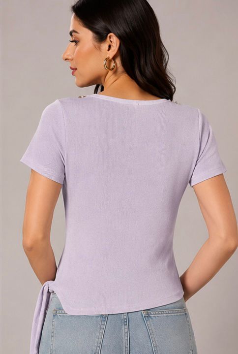 Purple Coin Charm Neckline Ribbed Top
