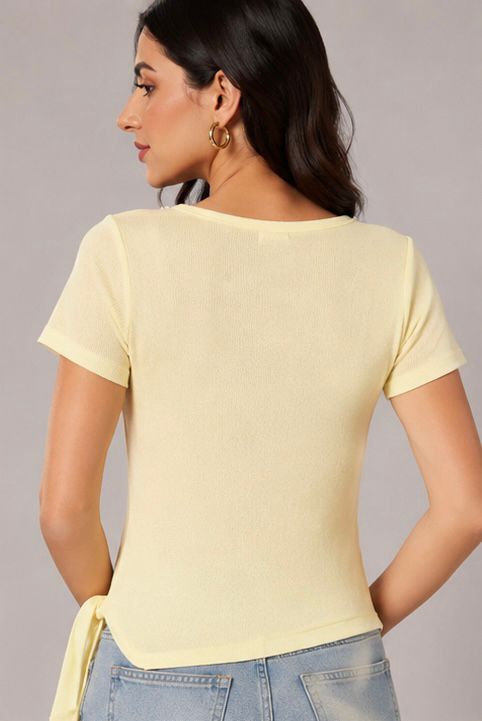 LIte Yellow Coin Charm Neckline Ribbed Top