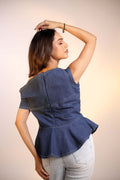 Asymmetric Denim Peplum Top — One Shoulder | Aethne