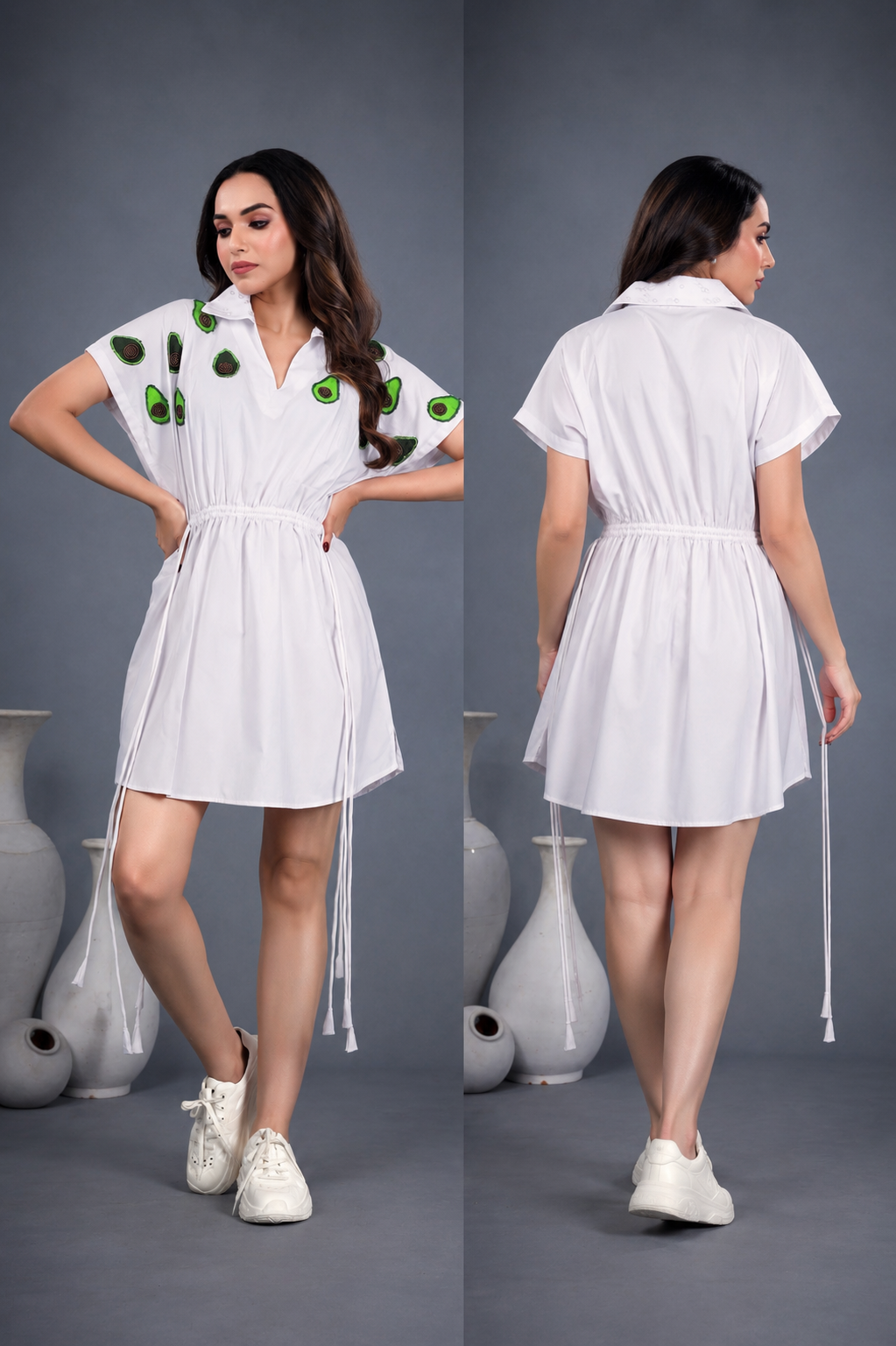 Avocado Embroidered White Mini Dress | Aethne