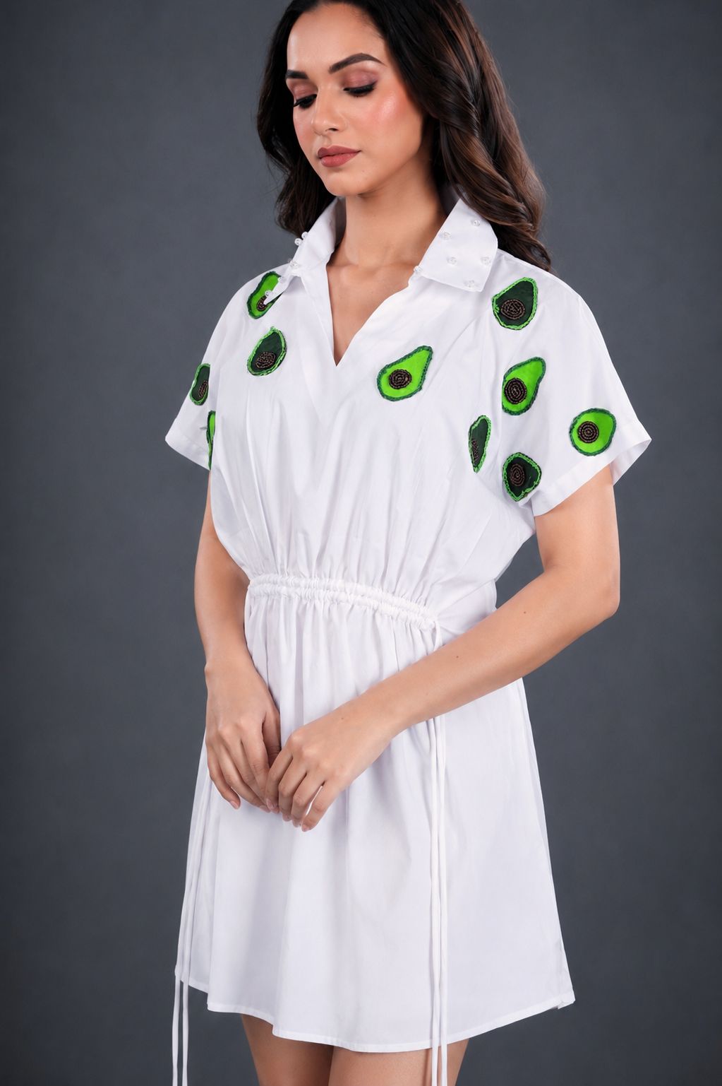Avocado Embroidered White Mini Dress | Aethne